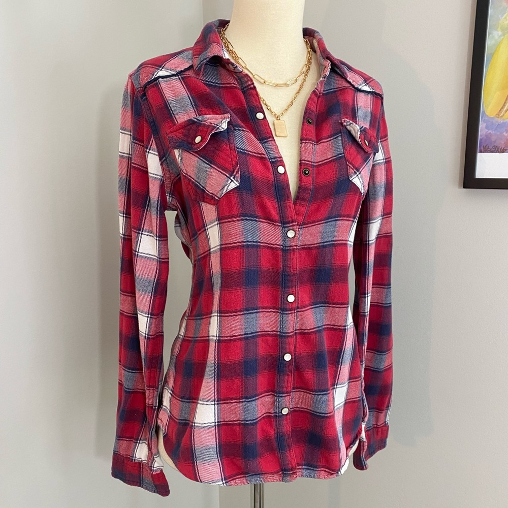 Red/White/Navy Plaid Pearl Snap